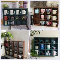 Wall solid wood lattice cup rack retro tea ceremony tea set storage lattice tea cup shelf Wall Wall Wall Wall Wall Wall