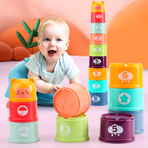 Stacked cup rainbow tower baby puzzle early education baby toy toddler 1-3 year old childrens ring set Cup stacked music