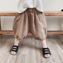 Childrens clothing Childrens cotton linen 7 Pants Male baby Summer shorts New boy girls casual loose lanterns Pants Down