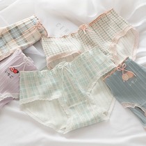 6 Plaid Plaid Fruit Japanese hipster Underpants Female Girl Underpants Cotton Cart Middle Waist breifs Women Inside