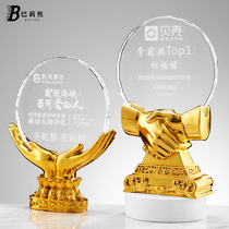 Resin crystal trophy set to do white angel love dedication thanks to the retrograde shake hands cooperation win-win