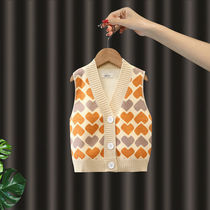 Japanese sweet beauty childrens spring and autumn new products 2023 childrens love jacquard knitted sweater vest vest trend