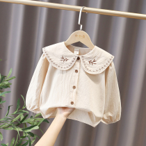 Girl Springtime Shirt 2022 New Spring Dress Spring Autumn Childrens Spring Money Long Sleeve Blouse Blouse Collar Lining Clothing