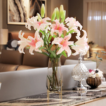 Handfeel moisturizing lily high-grade simulation bouquet living room soft decoration luxury American TV cabinet table ornaments