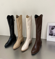 Middle tube long tube Western cowboy boots women shoes 2021 niche short boots White Knight French boots Spring and autumn single boots