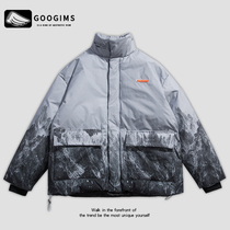 Googims snow mountain full printing letters labeling drawstring stand-up collar cotton suit 2021 new mens winter trend cotton suit