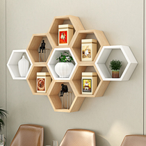 Wall shelf hexagonal honeycomb lattice modeling creative bookshelf wall-mounted restaurant wall decoration shelf