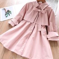 Girlswindshirt Spring and Autumn Gas 2021 new Korean - style childrens Long - Wind Costume in the middle of a long coat