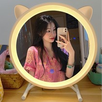 Desktop Mirror Makeup Mirror Desktop Net Red Light Led Mirror With Lamp Bedroom Dormitory Students Ins Wind Photo Round Mirror