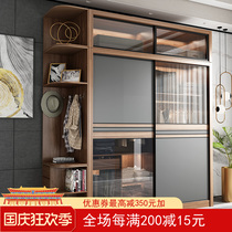 Nordic sliding door wardrobe simple modern home bedroom solid wood glass sliding door assembly overall wardrobe
