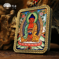 Thangka Tibet hand-painted Amitabha pendant carry Buddha brand life Buddha necklace sterling silver small thangka pendant pure gold