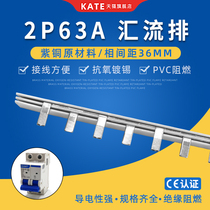 2P63A electrical bus bar copper tin-plated 36mm pitch empty open wire distribution box circuit breaker connection