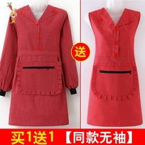 Zip pocket long sleeve apron female household kitchen cooking anti-fouling clothes fashion long sleeve anti-dressing cotton work clothes