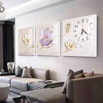Living room decoration painting triple frameless painting wall clock bedroom sofa background wall painting Crystal painting glass hanging painting clock