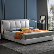 Real leather bed modern simple light luxury small apartment master bedroom big bed double bed smart bed leather art soft bag bed wedding bed