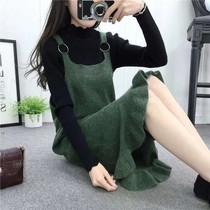 Suspended skirt Spring and Autumn New Korean Ruffle Student Knitted Dress Long Joker Fish Tail Strap Skirt Winter