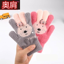 Childrens gloves autumn and winter thin baby cute 5-10 year old five finger girl wool Princess warm children cartoon