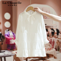 La Chapelle childrens clothing girls autumn dress white skirt 2021 Spring and Autumn new solid color childrens clothes tide
