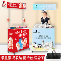 Mobile promotion desk display rack folding portable ice powder tasting snack car advertising stall pushing table