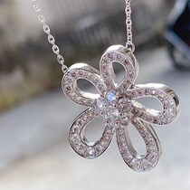 18K gold imported moissanite large flower necklace womens fan Bingbing the same rose gold full diamond sunflower collarbone chain