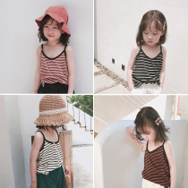 Summer girls halter top 2020 modal striped vest baby cotton base shirt little girl thin top