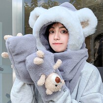 Winter plush ears hat scarf gloves one 2107 new autumn wild cute girls winter cycling