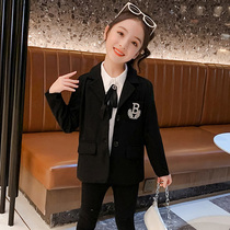 Girls small suit jacket spring and autumn foreign style college style black childrens suit 2021 New Tide short coat