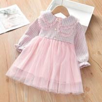 Girls long sleeve dress 2021 new Korean version female baby doll collar mesh yarn dress casual 100 hitch a child skirt