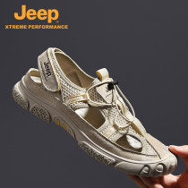 JEEP Sandals Mens Wave Summer New Genuine Leather Baotou Outdoor Leisure Sports Hollowed-out Cave Shoes Sandals Sandal Beach Shoes