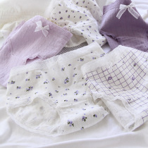 (5 Pieces) Daily trivial is romantic Japanese lace small flowers gentle purple girl cotton crotch underwear