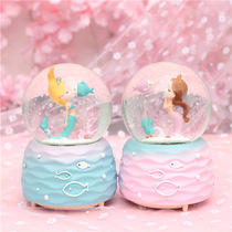 Creative music box Floating snow with light Mermaid girl crystal ball decoration Student gift craft birthday gift