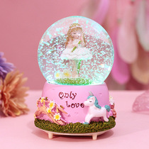 B Lantern floating snowflakes Rotating prayer girl Glass crystal ball Music box Music box Girl childrens birthday gift
