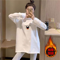 Pregnant woman hit undershirt Autumn winter Nets blouse Womens medium long section Large code white gush pregnant woman t-shirt autumn dress Long sleeves Tide T