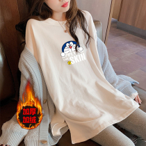 Pregnant woman long sleeve t-shirt autumn clothing with long open fork blouses womens autumn and winter grinding wool thickened and pregnant women beating undershirt tide t