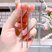 s925 pure silver long style Temperament Flow Su Exian Face Slim Chain Ear Line Female Fashion Super Fairy Silver Needle Earrings Pendant Women Silver Ornament