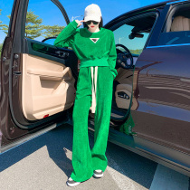 Green Suit Woman 2022 Spring Autumn New Brother-in-law Fried Street Sports Womens Clothing Casual Fashion Two Sets Of Pins