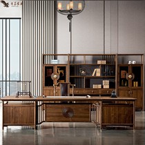 New Chinese solid wood desk simple modern boss table and chair Zen big class combination high-end office furniture