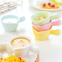 Taste plate with handle mini ceramic Milk Cup pot steak juice bucket coffee milk cup glass dessert bowl ins ins
