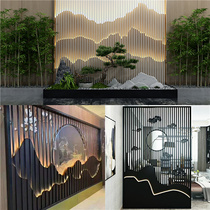 Outdoor stainless steel screen rockery background wall partition Titanium grille Landscape painting Hotel lobby entrance decoration