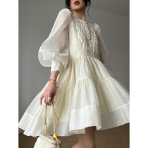 Aconiconi | Cloud Twilight Ink Hidden Chic White Dress Autumn Dress Women French Celebrity Haute Sense First Love Skirt