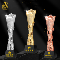 Creative gold-plated high-end atmospheric five-pointed star trophy customization lettering excellent employee sales champion metal customization