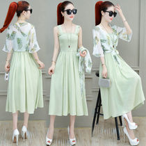  Chiffon dress womens summer 2021 new fashion Korean temperament mid-length feminine two-piece skirt