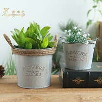 Eurostyle Retro iron art floral multi-meat flowerpots gardening flowerpots Tin Barrels with hemp rope Handle Flower Shop for old Flowers
