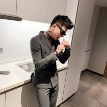 British style casual Ruffian double-breasted suit mens suit Korean slim jacket suit men handsome thick style