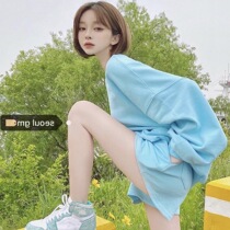 Casual sportswear suit womens spring and autumn cool salt department wear fried street fashion net red age-reducing shorts sweater two-piece set