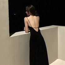 French niche sexy hottie Lu Mei back black French fried street suspender long skirt waist dress fairy summer