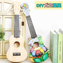 Jukri Ridiy Childrens Small Guitar Assembled Wood Painting Instruments Painted Graffiti Handmade DIY Make Musical Instruments