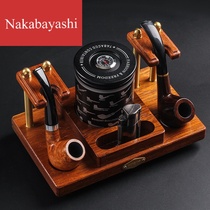 Pipe holder with tobacco can One-piece solid wood multi-function pipe holder 2-position pipe holder