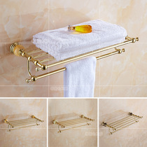 European-style hotel golden double-layer towel rack Antique bath towel rack Bathroom shelf Bathroom pendant Jade towel bar