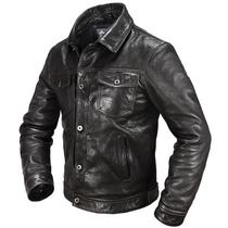 Leather leather mens head layer goatskin locomotive youth slim lapel fashion tide leather jacket handsome jacket